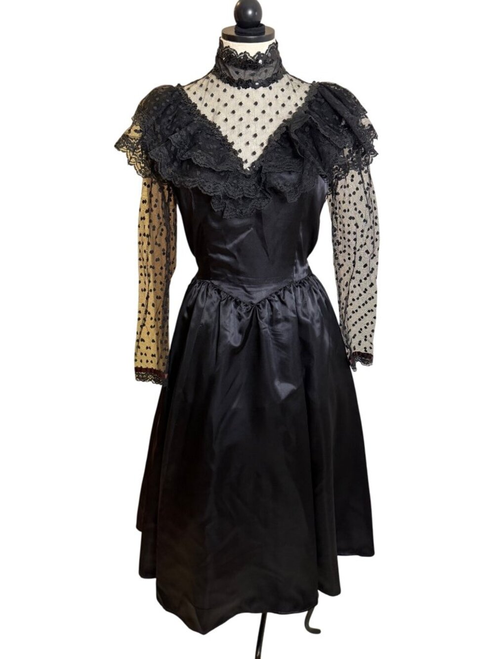 Gunne Sax By Jessica McClintock Womens Swiss Dot Victorian Dress Size S Black